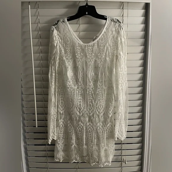 Ecote | Dresses | Bridal Boho White Lace Dress Long Sleeve Mini Large |  Poshmark